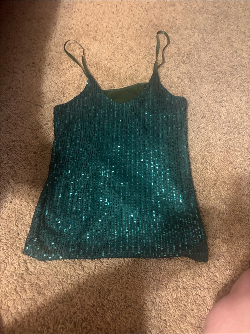 Green Sequin Spaghetti Strap Tank Top